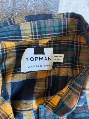 Topman Men's Yellow & Green Plaid Button-Up Shirt size medium